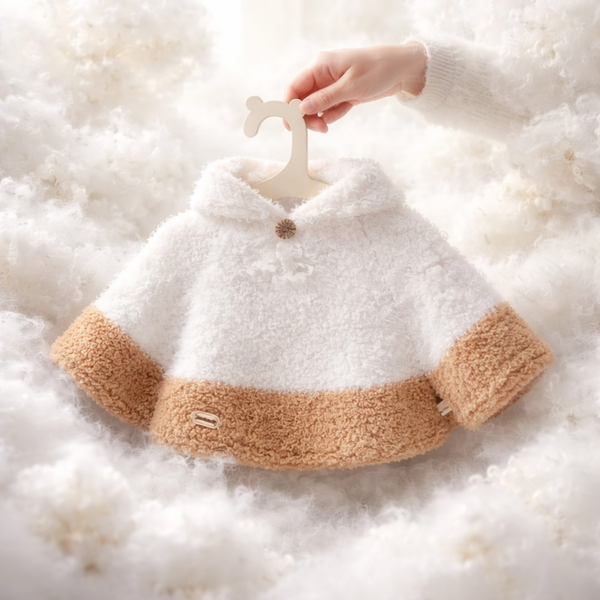 Poncho tout doux bicolore blanc camel