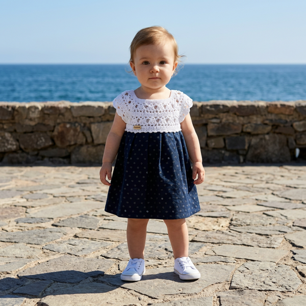 Robe Bébé bleu marine  avec Empiècement Crochet
