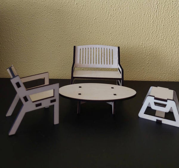 Houten zithoek met salontafel 1:12