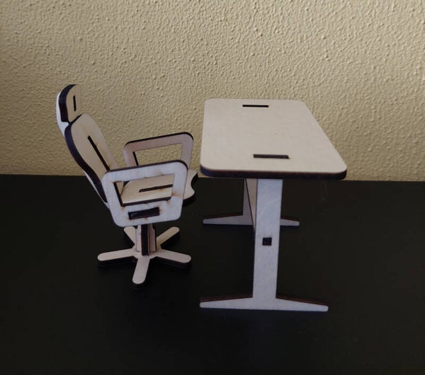 Houten bureau met stoel 1:12