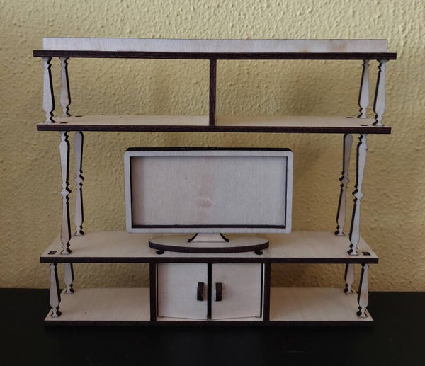 Houten tv-kast met tv 1:12