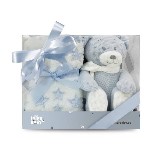 Cadeauset Baby blauw – Knuffel beer & Deken