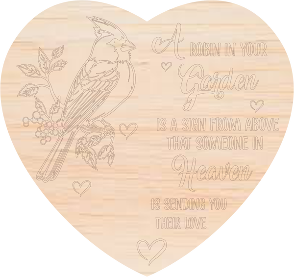 Memorial hart met easel display "A Robin in your Garden"