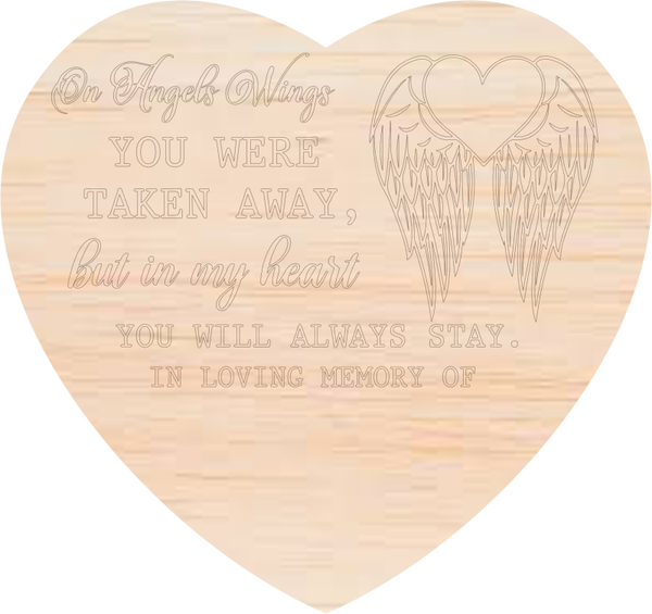 Memorial hart met easel display "Angel Wings"