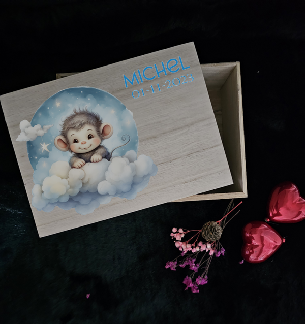 Houten bewaardoos "Monkey on a Cloud"