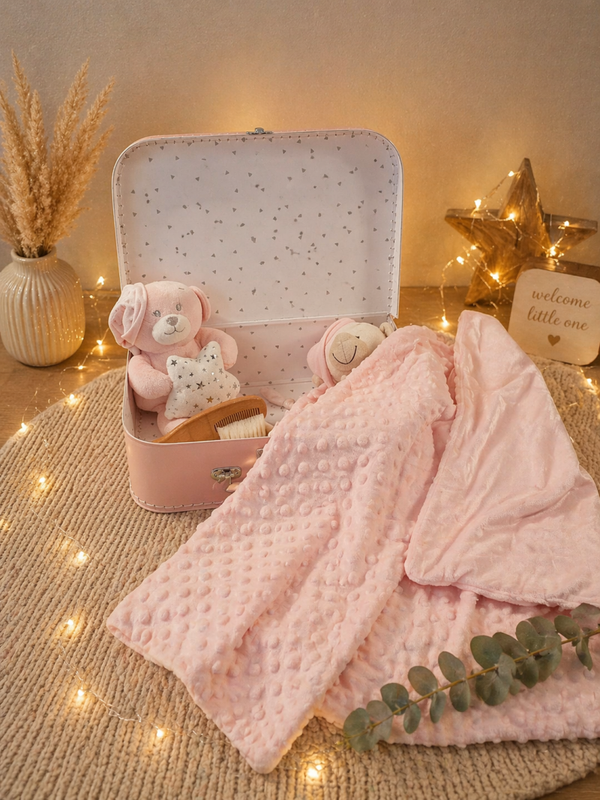 Gevuld kraamkoffertje  35 cm Roze geschenk set
