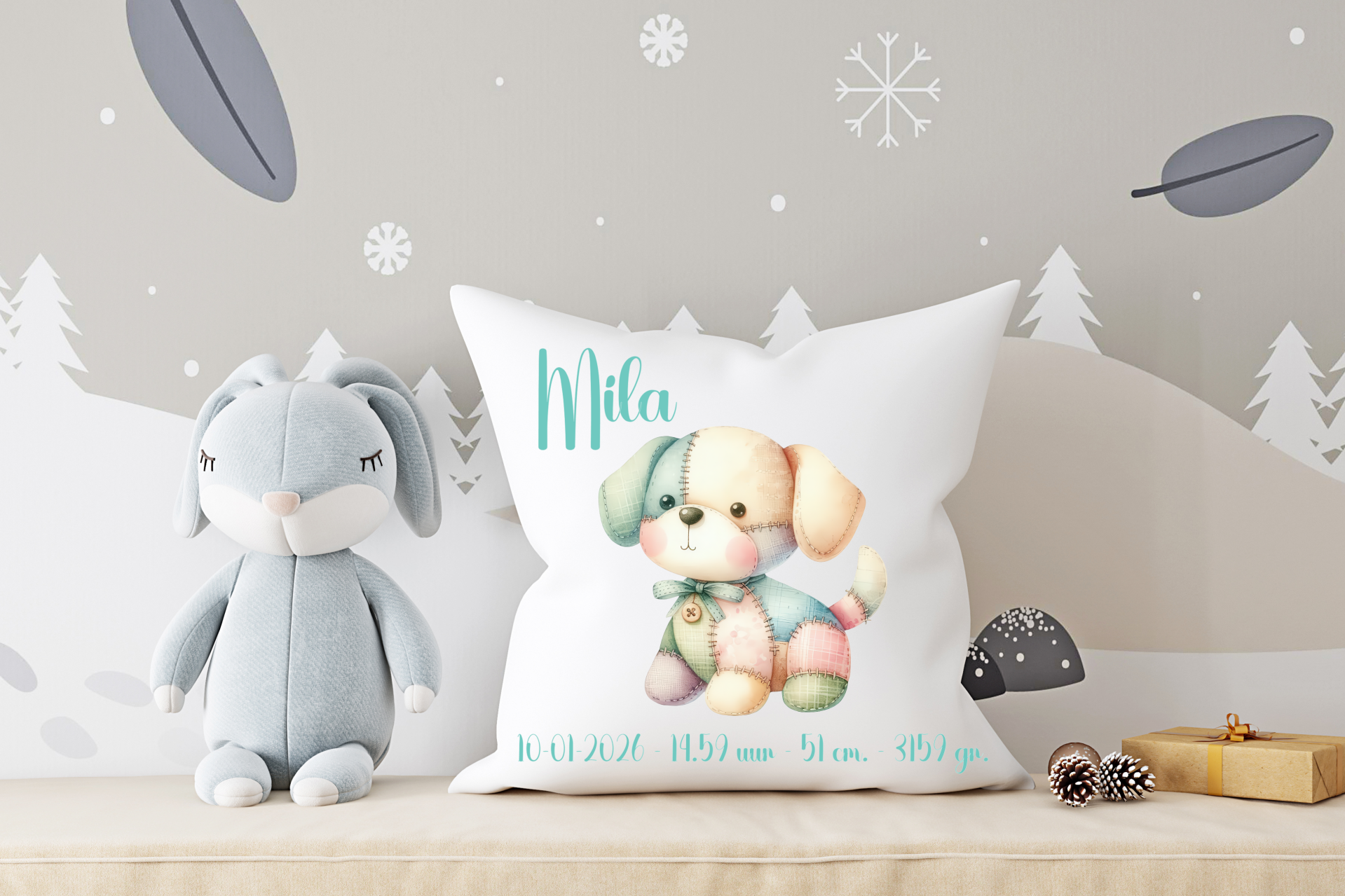 Geboorte kussen Patchwork Little Dog