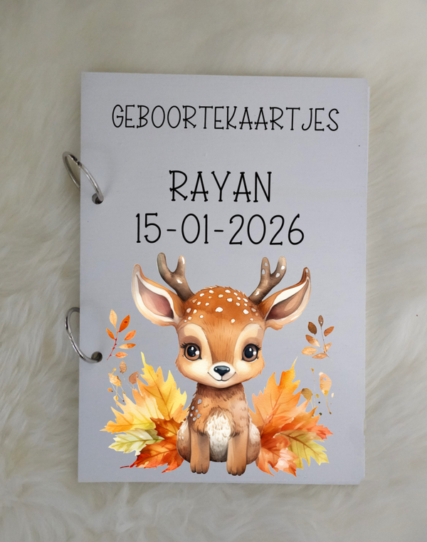 Houten Bewaarbundel geboorte kaartjes Happy Deer