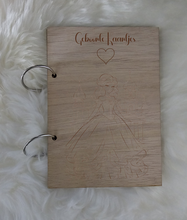 Houten Bewaarbundel geboorte kaartjes Prinses