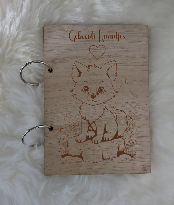 Houten Bewaarbundel geboorte kaartjes Vos