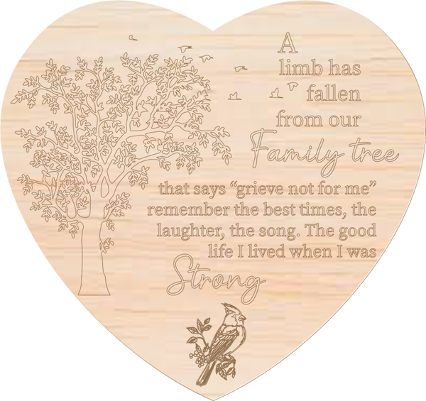 Memorial hart met easel display "Family tree"