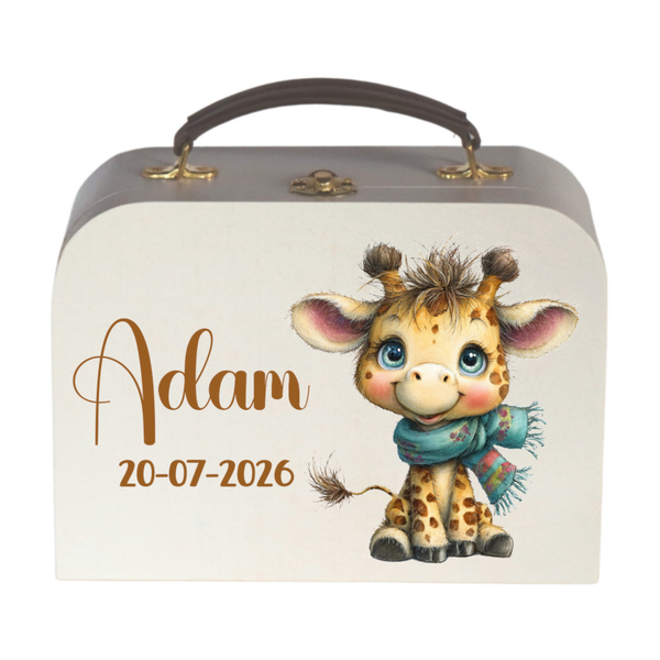 Houten Koffertje (wit) Giraf met sjaal