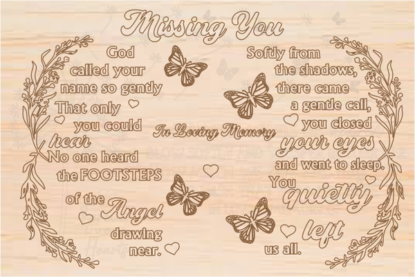 Memorial rechthoek met easel display "Missing you"