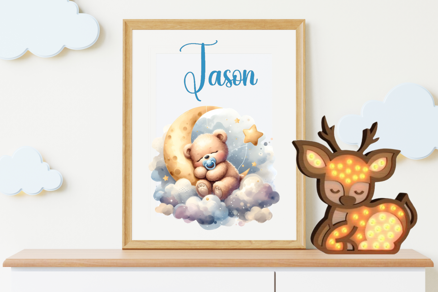 Houten nachtlampje met ledlights Hertje