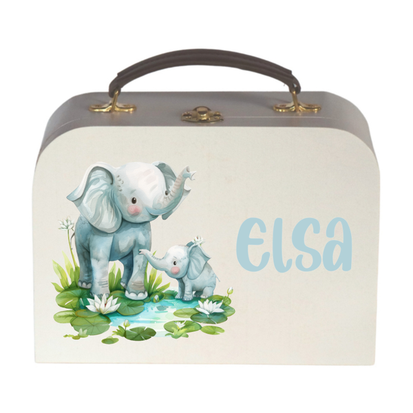 Houten Koffertje (wit) Mom & baby Elephant 2