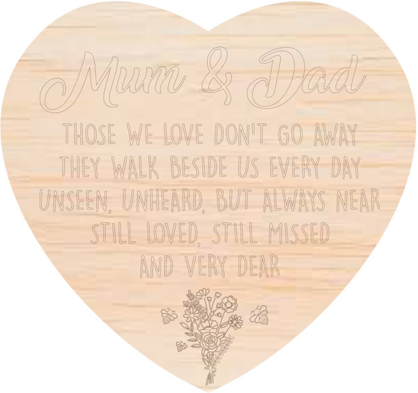 Memorial hart met easel display "Mum & Dad"