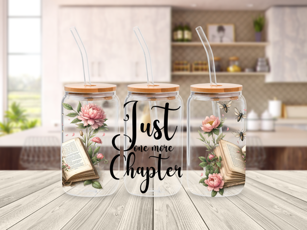 Glazen drinkbeker met rietje - libbey can glass- Booklovers