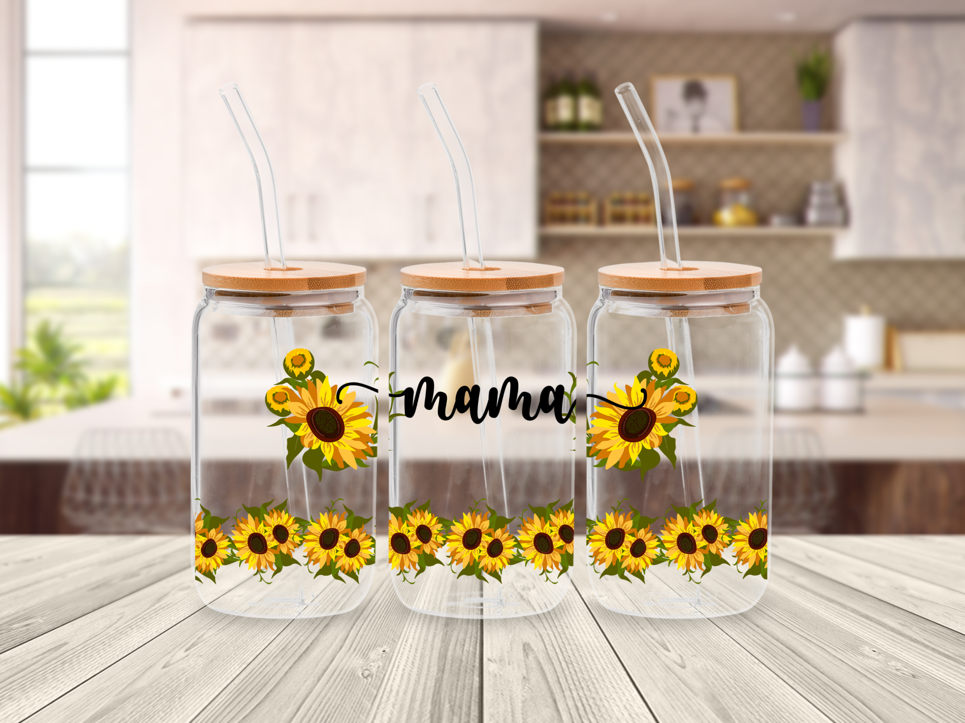 Glazen drinkbeker met rietje - libbey can glass- Sunflower Mama
