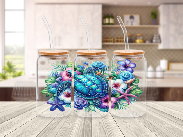Glazen drinkbeker met rietje - libbey can glass Turtle Beach Summer