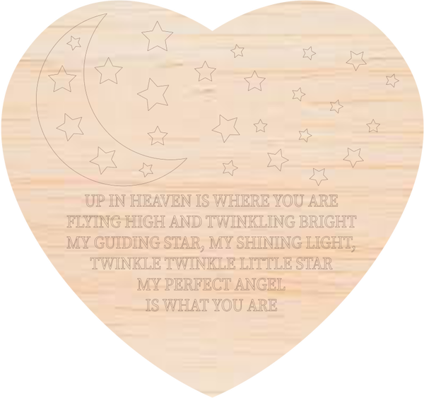 Memorial hart met easel display "Twinkle Twinkle little star"