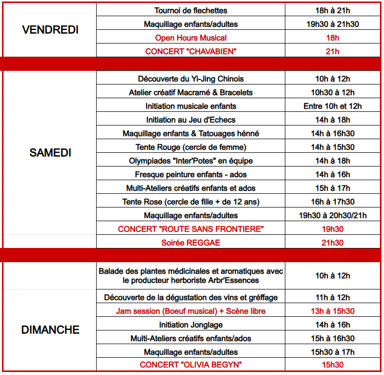 Programme des animations du Melting'Potes Kamp 2024