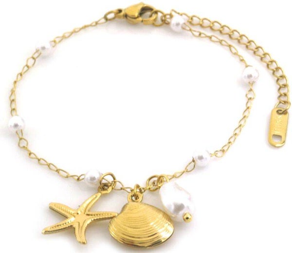 Stalen armbanden zeester/schelp -16-21 cm
