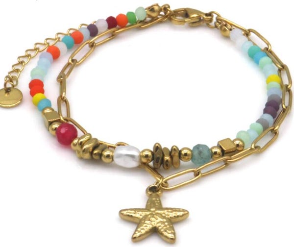 Stalen glaskralen zeester armband