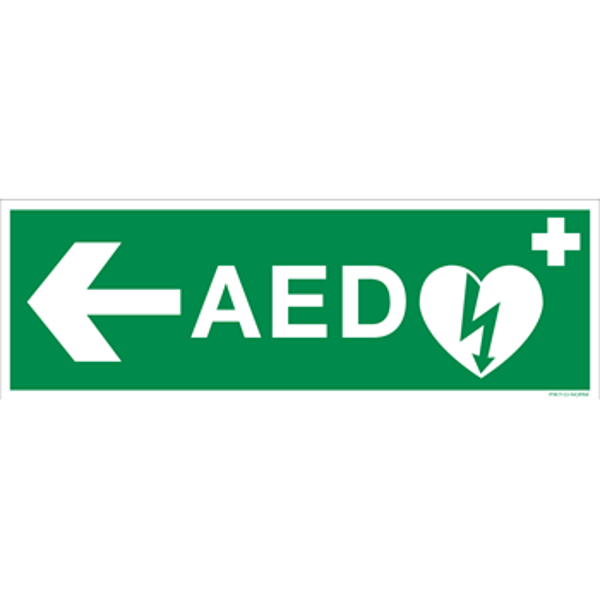 AED +pijl naar links sticker