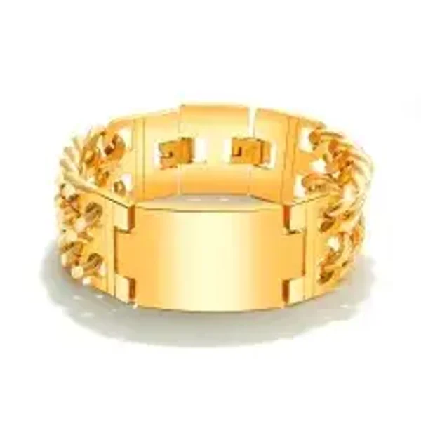 Stoere brede stalen armband in goud kleur met plaat