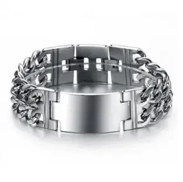 Stoere brede stalen armband met plaat