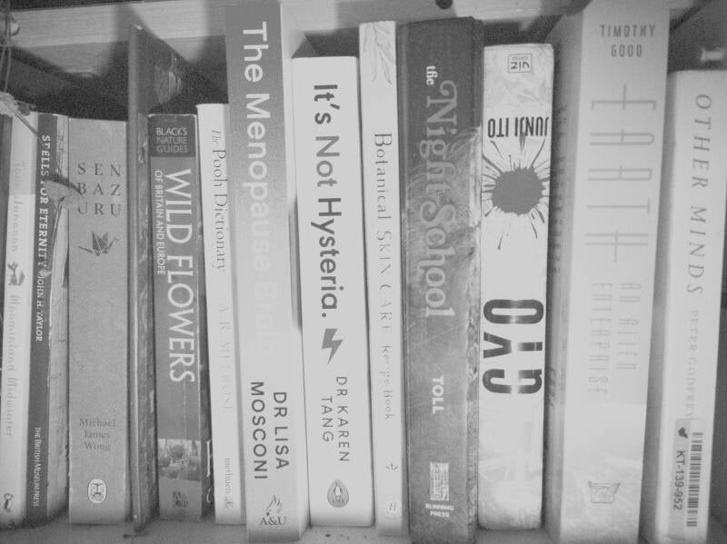 A bookcase with books on 