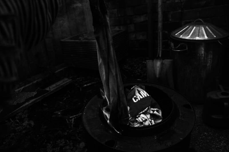 Pyjamas go into the ceremonial fire 