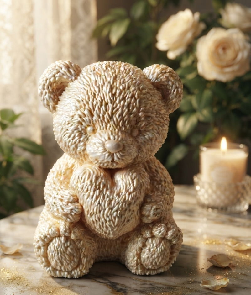 ​🧸 L'Ourson Précieux – Sujet en Gypse Doré Fait Main