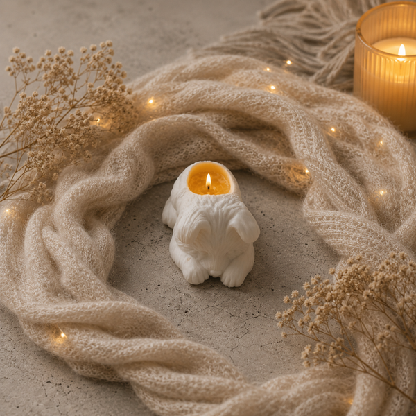 ​🐶 Le Chiot Rêveur – Bougie Sculpturale & Photophore