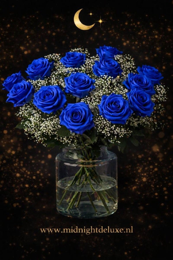 Boeket blauwe rozen + gratis vaas