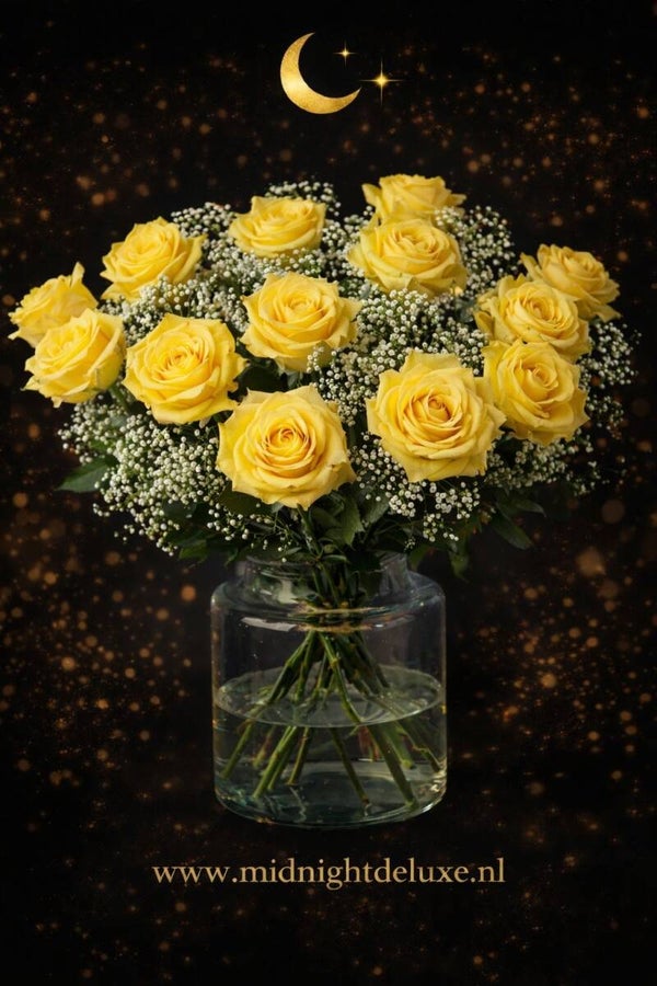 Boeket gele rozen + gratis vaas