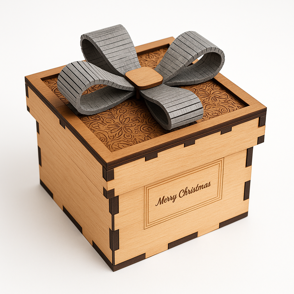 Houten cadeaudoos met lasergravure – Luxe kersteditie met strik