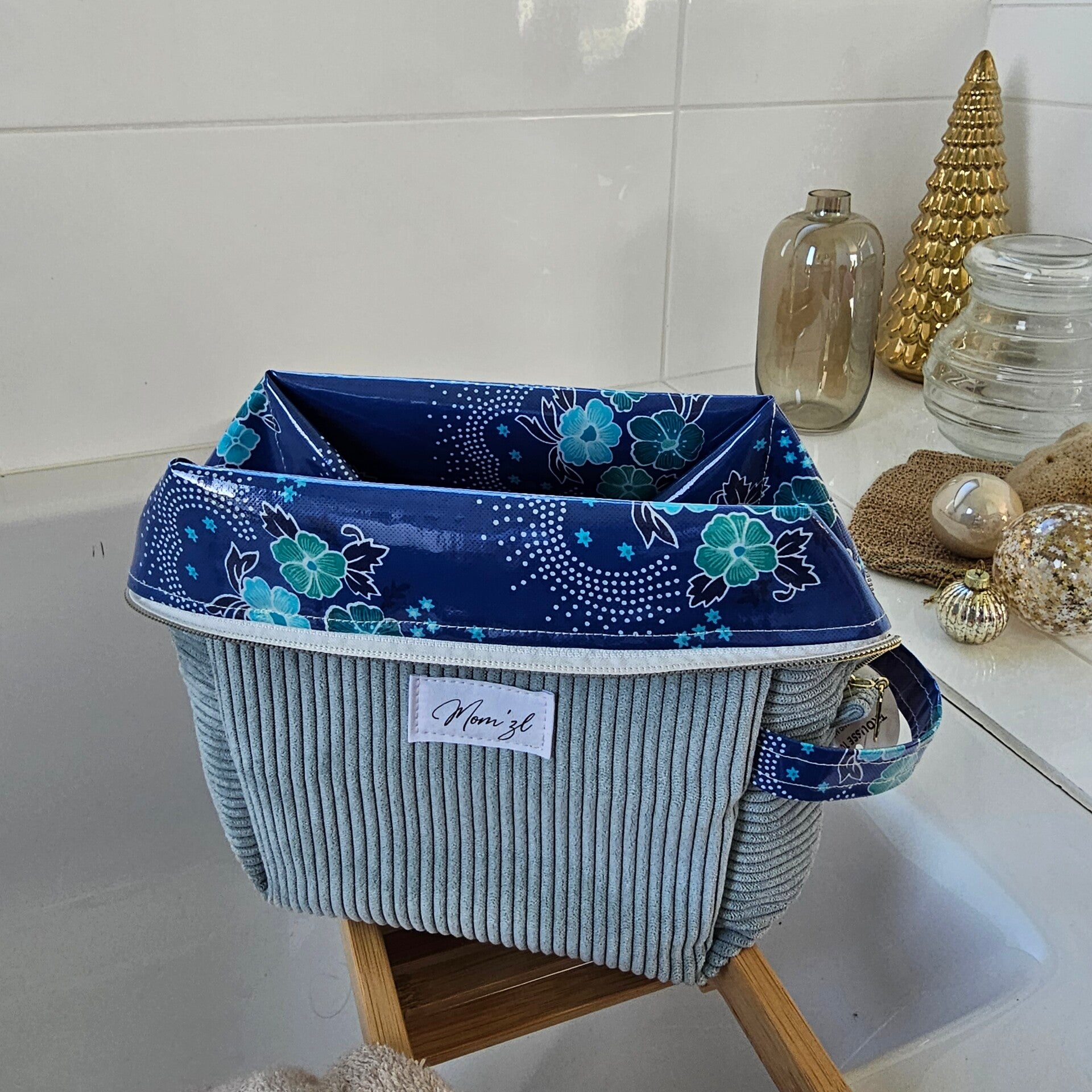 Trousse toilette velours céladon imperméable