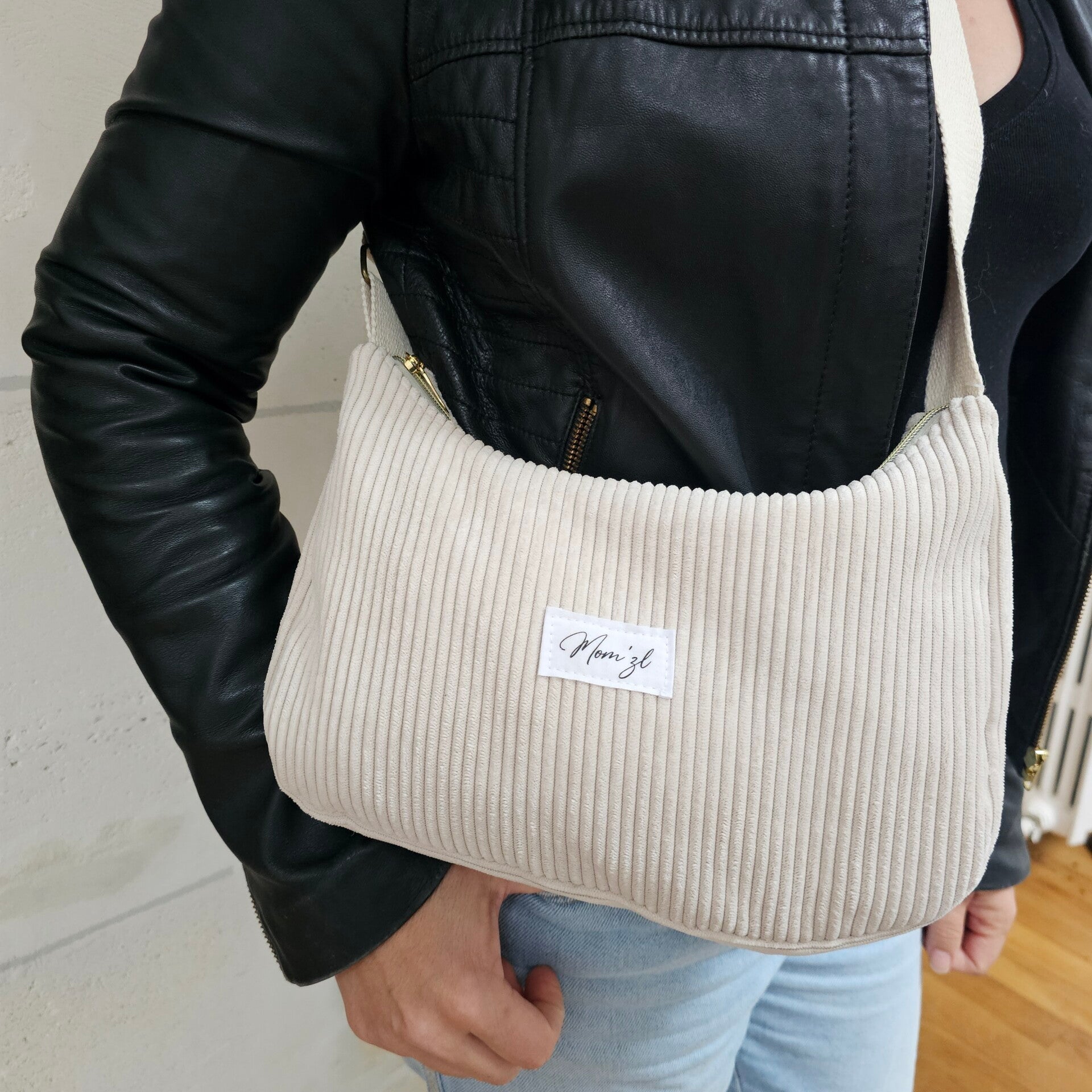 Sac demi-lune velours écru