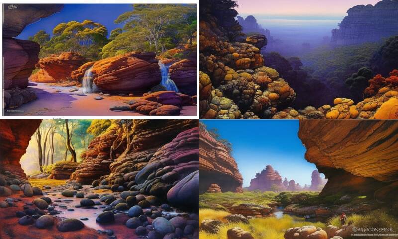 4 maal Australisch landschap met grotten