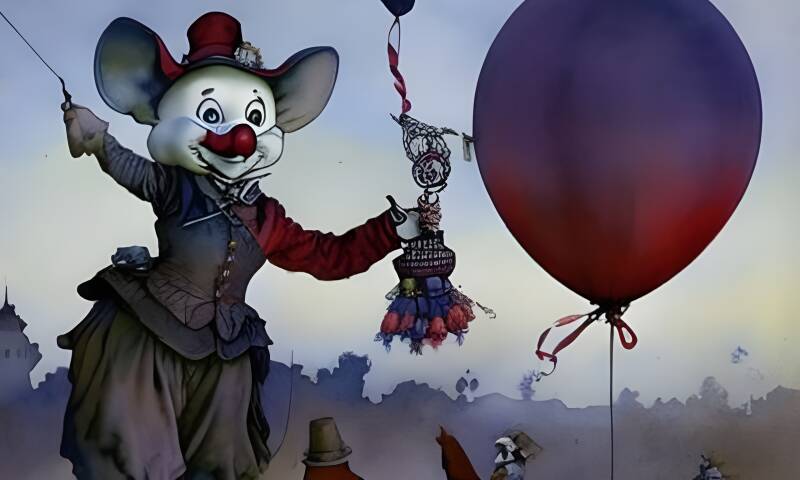 Melancholy clown dressed as a mouse