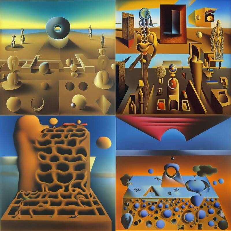 4 times a surreal rendering of the 'fabric of time' prompt