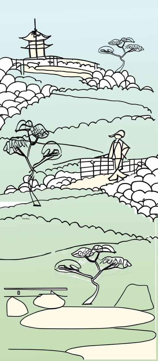 Edited line drawing composited of the three previous drawings