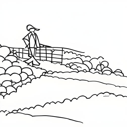 Line drawing man in Japanese garden from Stable Diffusion