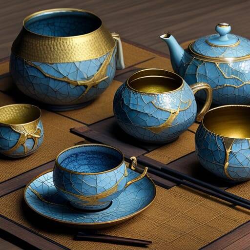 Tea set repaired with gold