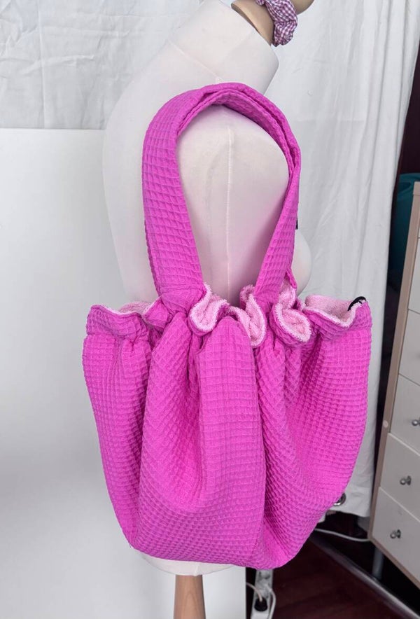 Roze wafelstof 2-in-1 Zwemtas - Omkleedmat