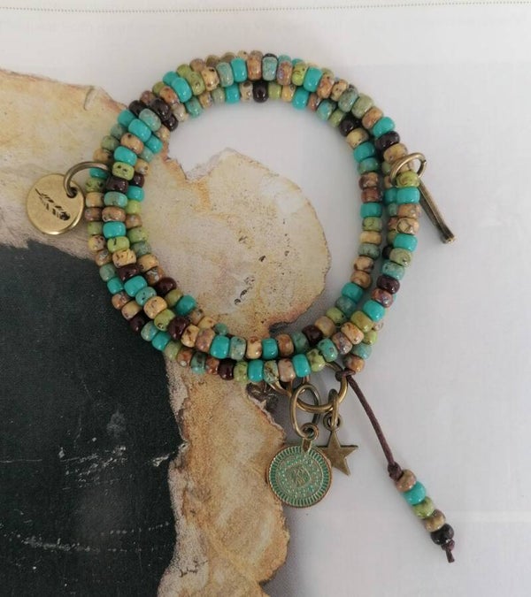 Wikkelarmband bruin-groen tinten