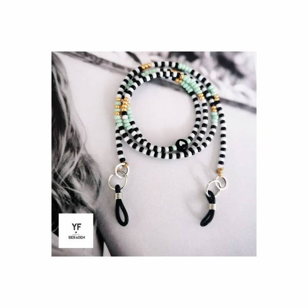 Brillenketting zwart-wit-mint