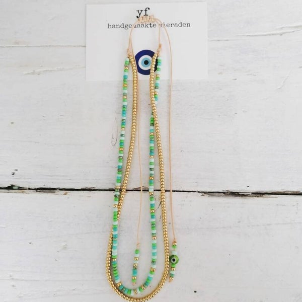 dubbele ketting goud-groen tinten