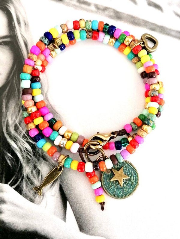 Wikkel armband multi color